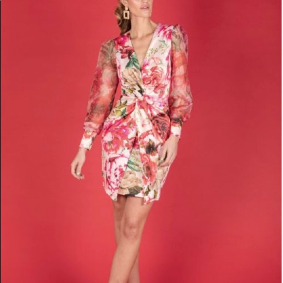 Sexy Floral Print Mesh Sleeve Cocktail Dress - Picture 3 of 6